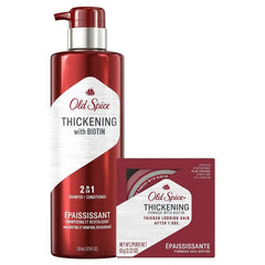 Old Spice Mens Thickening 2-in-1 Shampoo and Conditioner with Biotin and Menthol (17.9 fl oz) & Thickening Styling Pomade Infused with Biotin Bundle (2.22 oz)