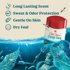Old Spice Dry Feel Antiperspirant Deodorant for Men, 24/7 Long Lasting Freshness, 24/7 Sweat & Odor Protection, Gentle on Skin with Skin Conditioners, Deep Sea with Ocean Elements Scent, 2.6 oz