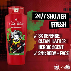 Old Spice Body Wash for Men, Aquaman: King of Atlantis, 3X Defense, 24/7 Shower Fresh with Lasting Scent, Cleansing 2-in-1 Body & Face Wash, Smell Like a Hero, Fresh Ocean and Seastorm Scent, 24 oz