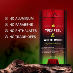 Old Spice Aluminum Free Deodorant for Men, The Spice Alchemist Collection,24/7 Cologne Infused Scent,No Trade Off Formula,Free of Parabens&Phthalates,Yuzu Peel + White Wood Scent,3 Ounce (Pack of 12)