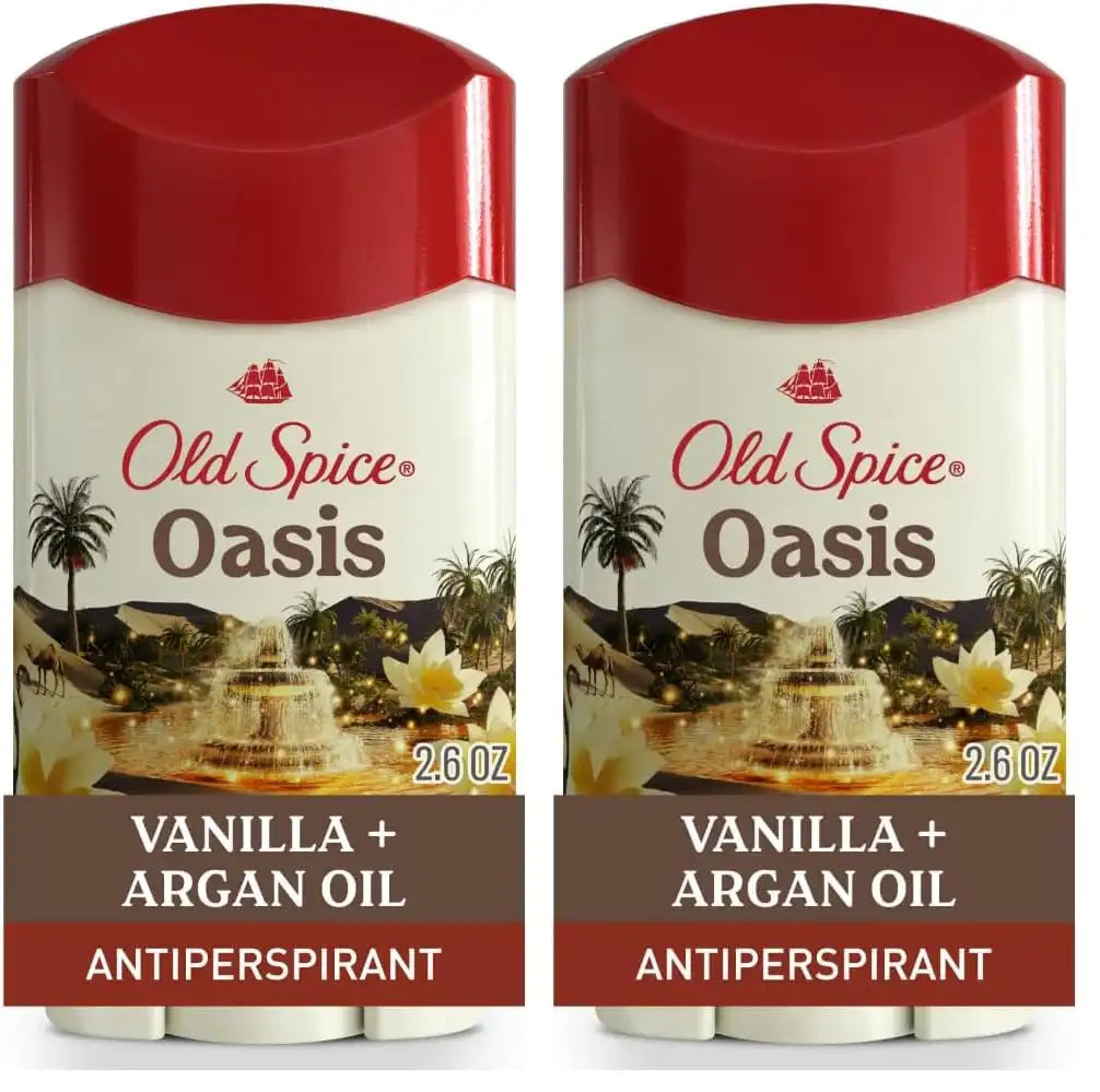 Old Spice Dry Feel Antiperspirant Deodorant for Men,24/7 Long Lasting Freshness,24/7 Sweat&Odor Protection,Gentle on Skin with Skin Conditioners,Oasis with Vanilla + Argan Oil Scent,2.6 oz,(Pack of 2)