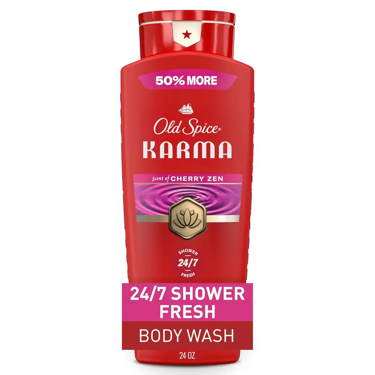 Old Spice Body Wash for Men, 24/7 Shower Fresh & Clean w/Daily Use, Lasting Signature Scent, Refreshing Lather, Moisturizing Formula, Karma with Cherry Spice, Black Pepper, & Sandalwood Scent, 24 oz