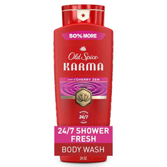 Old Spice Body Wash for Men, 24/7 Shower Fresh & Clean w/Daily Use, Lasting Signature Scent, Refreshing Lather, Moisturizing Formula, Karma with Cherry Spice, Black Pepper, & Sandalwood Scent, 24 oz