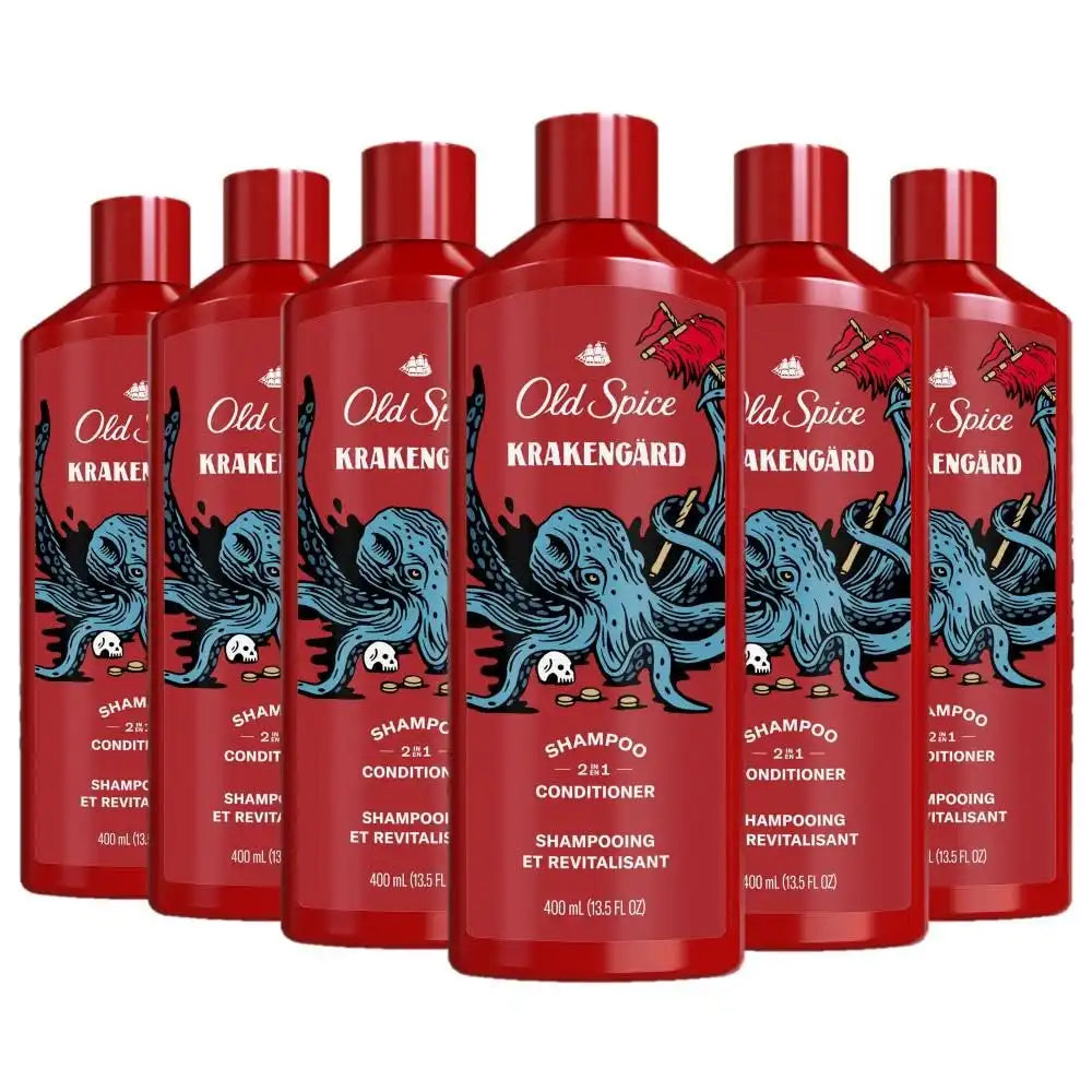 Old Spice Mens 2-in-1 Shampoo and Conditioner Set, Krakengard, For All Hair Types, Healthier, Fuller, More Moisturized Looking Hair, 13.5 fl oz Each (Pack of 6)