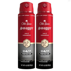 Old Spice Antiperspirant Spray for Men, 24/7 Sweat & Odor Protection, 24/7 Signature Scent & Lasting Freshness, Lightweight Formula, Swagger with Cedarwood Scent, 4.3 oz (Pack of 2)
