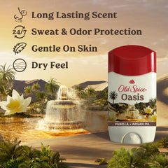 Old Spice Dry Feel Antiperspirant Deodorant for Men,24/7 Long Lasting Freshness,24/7 Sweat&Odor Protection,Gentle on Skin with Skin Conditioners,Oasis with Vanilla + Argan Oil Scent,2.6 oz,(Pack of 2)