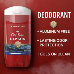Old Spice Aluminum Free Deodorant for Men, 24/7 Odor Protection, 24/7 Freshness & Lasting Scent, Captain with Bergamot Scent, 3.0 oz (Pack of 3)