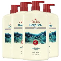 Old Spice Cleansing Body Wash for Men, 24/7 Shower Fresh with Lasting Scent, Exfoliate & Cleanse, Gentle on Skin, Vitamin B3, Deep Sea with Ocean Waves + Kelp Scent, 30 oz (Pack of 4)