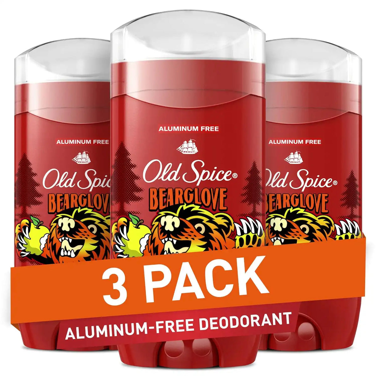Old Spice Aluminum Free Deodorant for Men, 24/7 Odor Protection, 24/7 Freshness & Lasting Scent, Goes on Clear, Bearglove with Crisp Orchard Scent, 3.0 oz (Pack of 3)