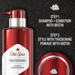 Old Spice Mens Thickening 2-in-1 Shampoo and Conditioner with Biotin and Menthol (17.9 fl oz) & Thickening Styling Pomade Infused with Biotin Bundle (2.22 oz)