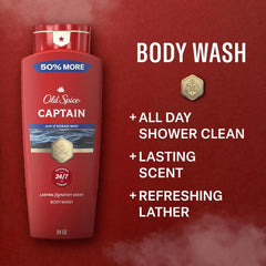 Old Spice Refreshing Body Wash for Men, 3X Defense, 24/7 Shower Fresh with Long Lasting Scent, Red Collection, Captain with Bergamot Scent, 24 oz (Pack of 4)