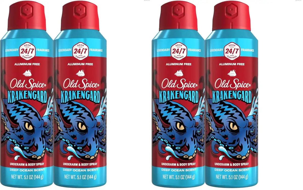 Old Spice Aluminum Free Body Spray for Men, Krakengard, 5.1 Oz (Pack of 4)