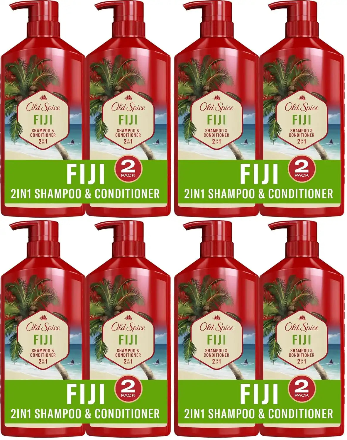 Old Spice Mens 2-in-1 Shampoo and Conditioner Set, Fiji, Coconut & Tropical Wood Scent, For All Hair Types, Healthier, Fuller, Moisturized Looking Hair, 21.9 fl oz Each, Twin Pack (Pack of 4)