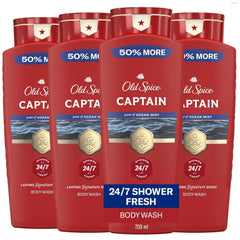 Old Spice Refreshing Body Wash for Men, 3X Defense, 24/7 Shower Fresh with Long Lasting Scent, Red Collection, Captain with Bergamot Scent, 24 oz (Pack of 4)