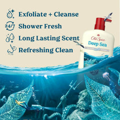 Old Spice Cleansing Body Wash for Men, 24/7 Shower Fresh with Lasting Scent, Exfoliate & Cleanse, Gentle on Skin, Vitamin B3, Deep Sea with Ocean Waves + Kelp Scent, 30 oz (Pack of 4)