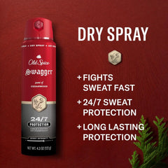 Old Spice Antiperspirant Spray for Men, 24/7 Sweat & Odor Protection, 24/7 Signature Scent & Lasting Freshness, Lightweight Formula, Swagger with Cedarwood Scent, 4.3 oz (Pack of 2)