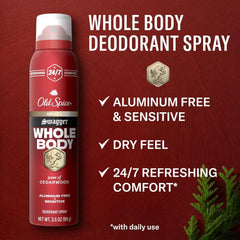 Old Spice Whole Body Deodorant for Men, Swagger, Aluminum Free Spray for 24/7 Freshness, Dermatologist Tested Whole Body Deodorant, 3.5 Ounce