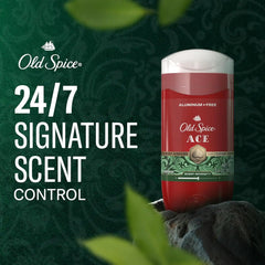 Old Spice Aluminum Free Deodorant for Men, 24/7 Odor Protection, 24/7 Signature Scent & Lasting Freshness, Goes on Clean, Ace with Grapefruit, Bay Leaf, & Fresh Foliage Scent, 3.0 oz